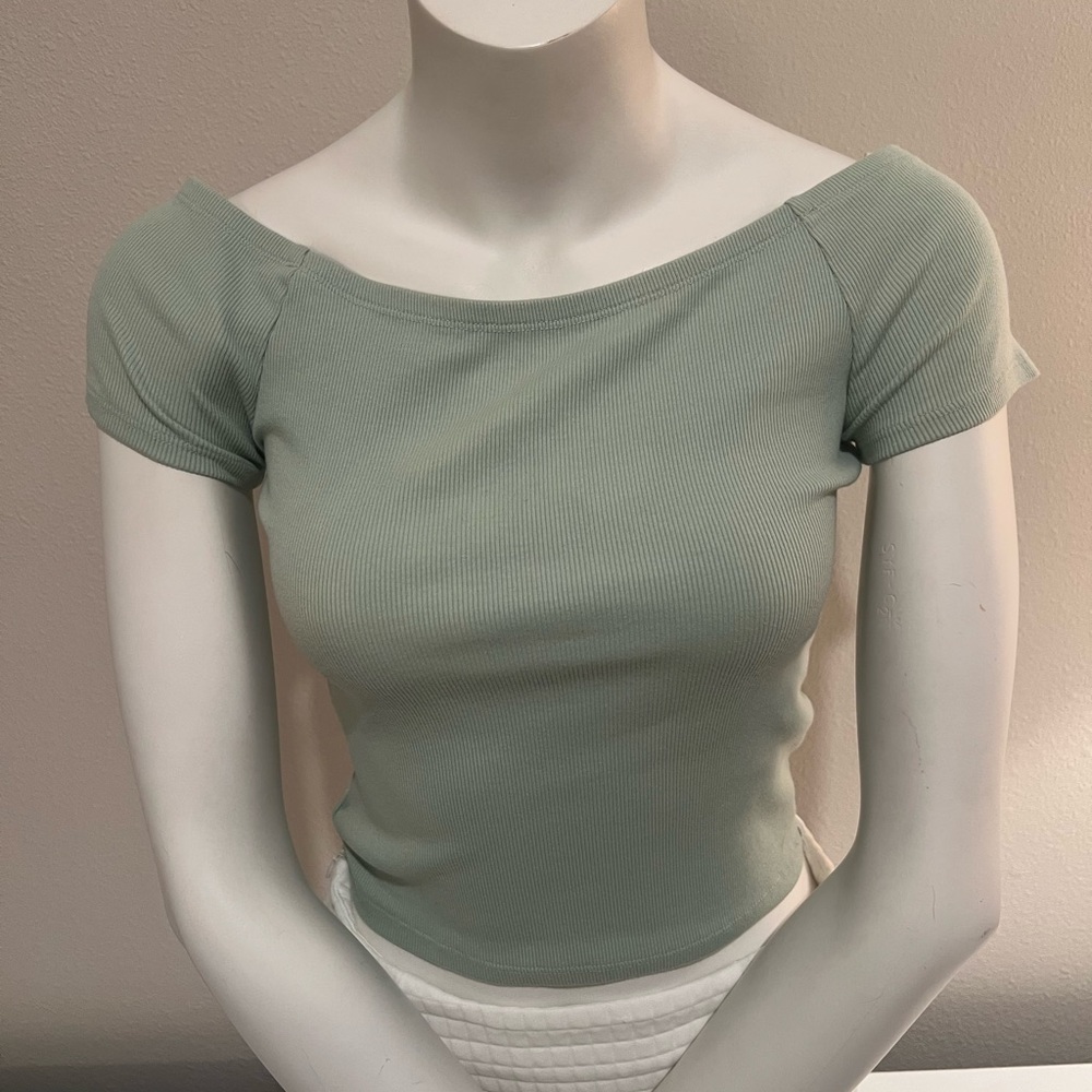 Mint Green Ribbed Off-Shoulder Top